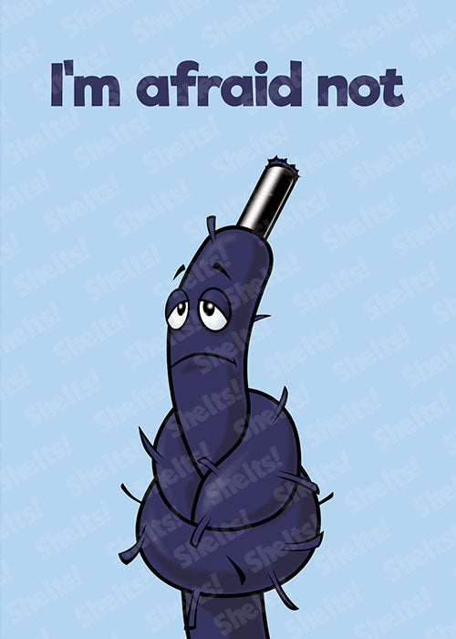 Unhappy frayed knot illustration with the caption I'm afraid not. An invitation decline card by Shelts.com